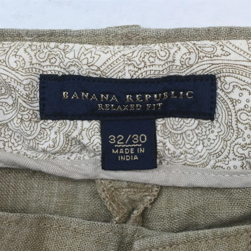 Banana Republic 32x30 Tan Khaki 100% Linen Drawstring Relax Wedding Beach Pants